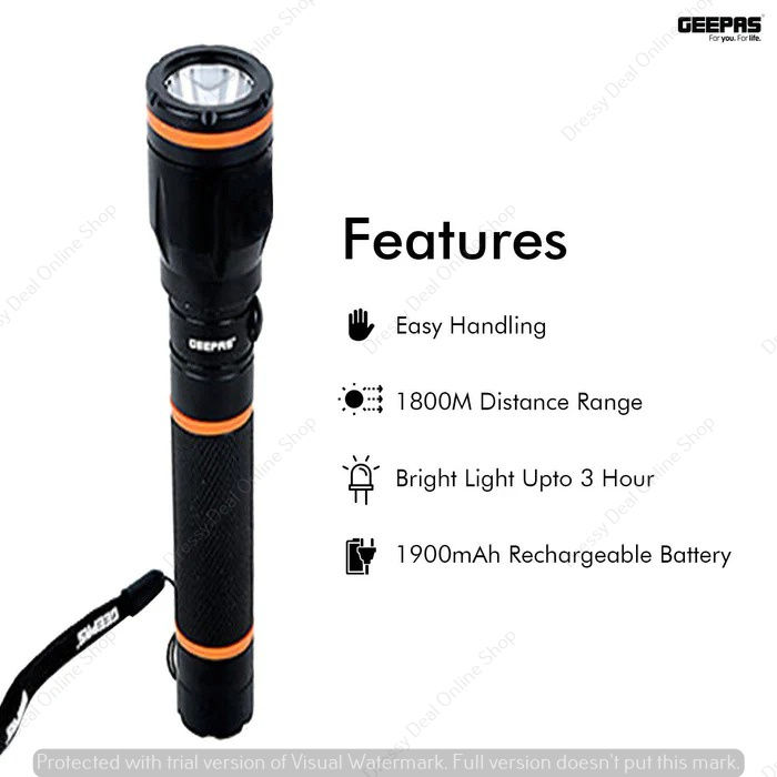 Geepas%20GFL4659%20Rechargeable%20LED%20Flashlight%20-%20Portable%20Waterproof%20Hyper%20Bright%203W%20CREE%20LED%20Torch%20Light%20%7C%201.5%20Hours%20Working%20with%201000M%20Distance%20Range%20-%20Image%204