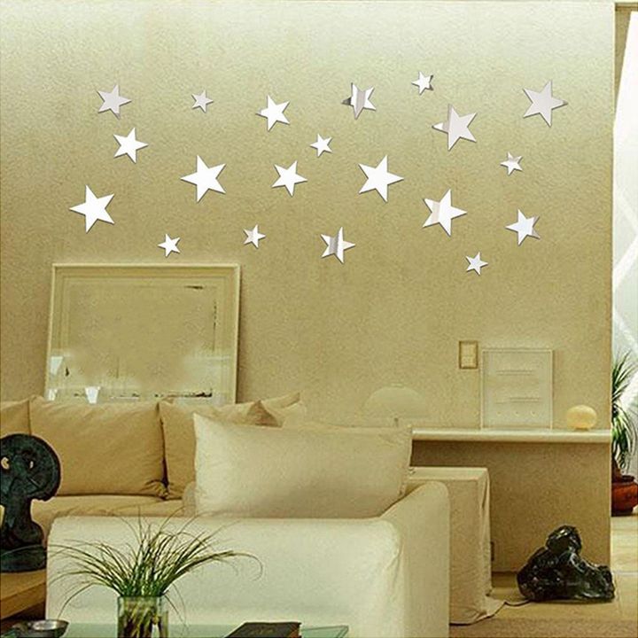 3D%20Sticker,%2040%20X%20Star%20Art%20Mirror%20Wall%20Sticker%20Surface%20Decal%20Home%20Room%20DIY%20Art%20Decor%20(Silver)%20-%20Image%202