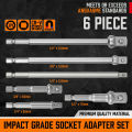6Pcs 6'' & 3'' Impact Grade Socket Adapter Set 1/4'' 3/8'' 1/2'' Drive 1/4'' Hex Shank.