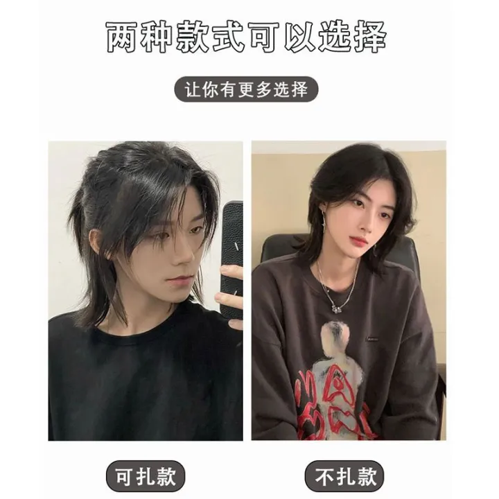 Wolf%20Tail%20Wig%20Men's%20Long%20Hair%20Japanese%20Style%20Male%20Warrior%20Head%20Mid-Length%20Men's%20Anchovy%20Head%20Natural%20Daily%20Full-Head%20Wig%20Style%20-%20Image%207
