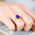 New Klein Blue Inlaid Cabochon Lapis Lazuli Caryophyllum Ring Women's Chinese Retro Style Luxury Design Jewelry. 
