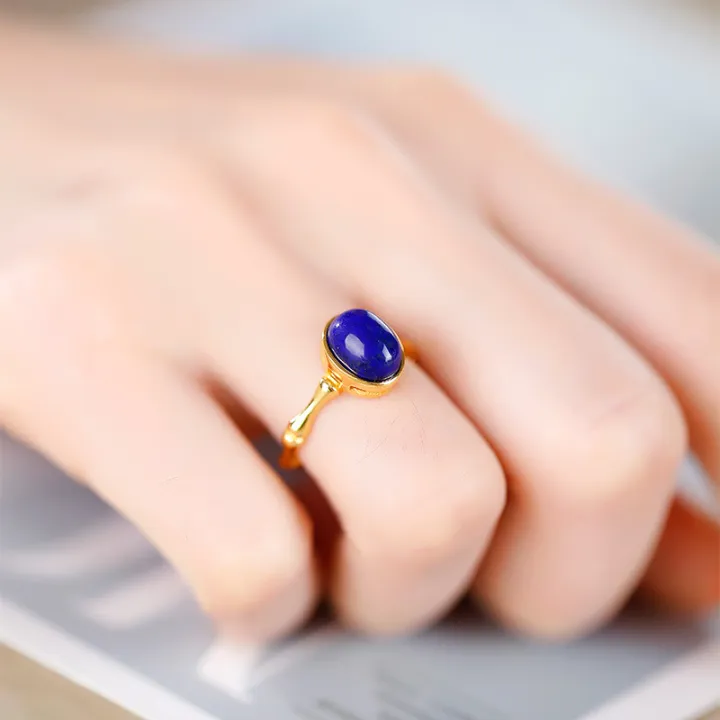New%20Klein%20Blue%20Inlaid%20Cabochon%20Lapis%20Lazuli%20Caryophyllum%20Ring%20Women's%20Chinese%20Retro%20Style%20Luxury%20Design%20Jewelry%20-%20Image%203