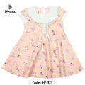 Cream Flower Print Frock For Girls Hf-323. 