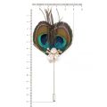 Korean Peacock Feather Long Neddle Pins Brooches Pearl Crystal Lapel Pin Wedding Corsage Men's Suit Fashion Jewelry Brooch Gifts.