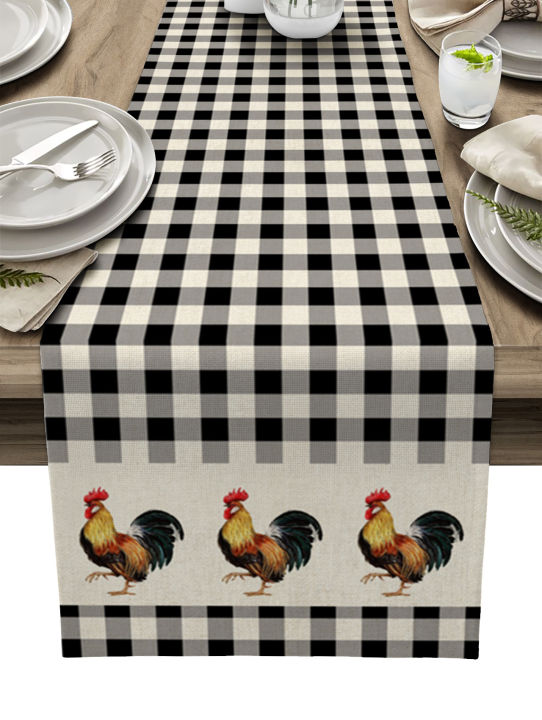 Party%20decoration,%20cotton%20sub%20farm%20rooster%20black%20and%20white%20plaid%20tablecloth,%20christmas%20dinner%20tablecloth,%20wedding%20linen%20tablecloth%20-%20Image%202
