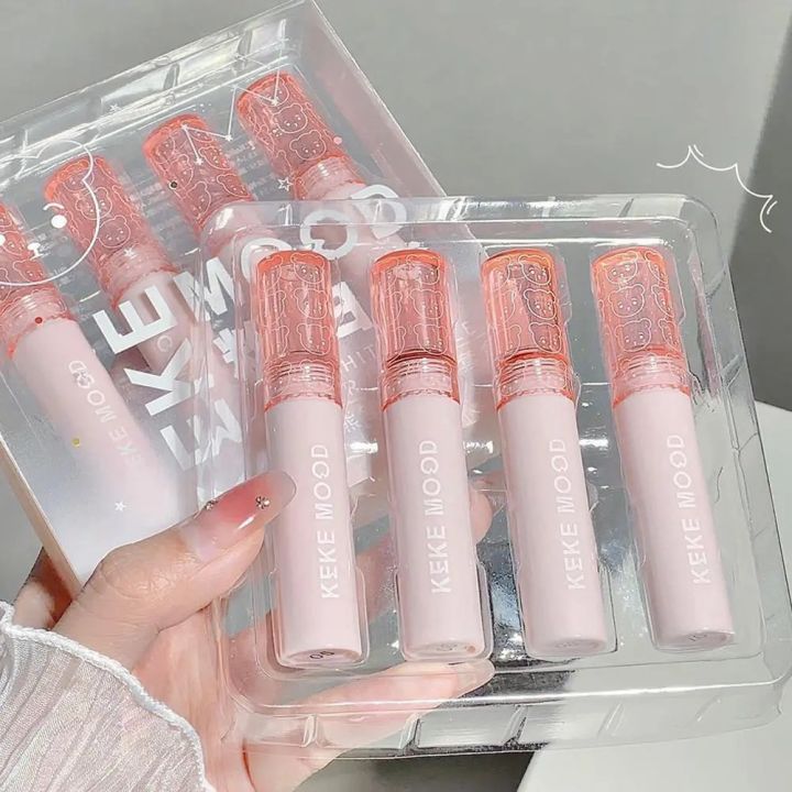 Keke%20Mood%20Pink%20White%20Bear%20Mirror%20Lip%20Glaze%204pcs%20Set%20-%20Image%202