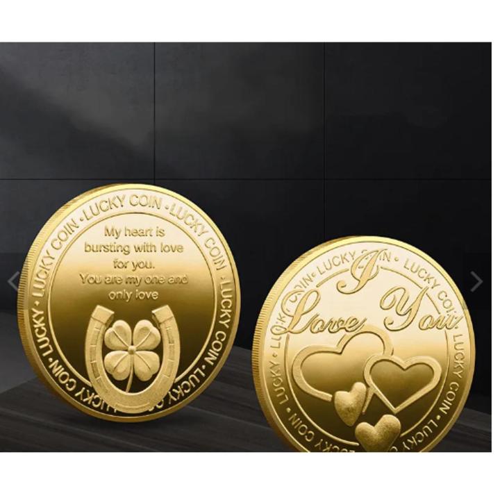 wholesale customized gold and silver plated metal souvenir i love you lucky coin
