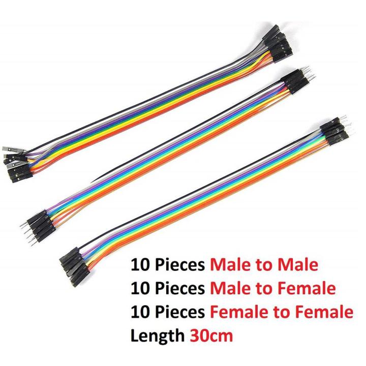 30 Wires Set- Arduino Jumper Connecting Wires Male Female All Types