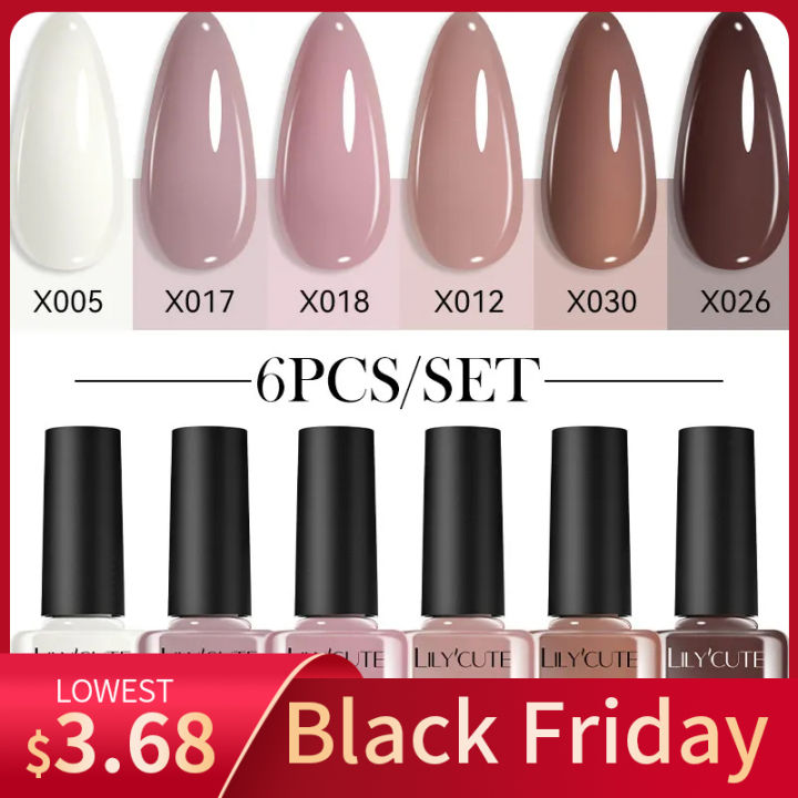 LILYCUTE 6Pcs/set 7ml Autumn Red Brown Gel Nail Polish Kit 125 Colors Manicure Semi Permanent Soak Off UV Nail Art Gel Varnish