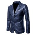 【Alien Alien】 Leather Blazer Man 2022 Spring Autumn Fashion Men's Leather Jacket Dress Suit Coat Male Business Casual Pu Black Blazers Jacket.