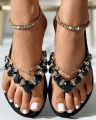 Summer Shoes Fashion Casual Slipper Beach Wear Elegant Gem Stone Chain Decor Flip Flops Sandals Chaussures Femme Ete 2023.