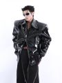 Black Piano Face Leather Cool Chic Coat Man Boy's Tech Wear Jacket Punk Rock Festival Stage Show TV Singers Guitar Drums Unifo. 