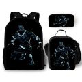 3pcs/set Black Panther Series Children Backpack Pencil Case Crossbody Bag Large Capacity Waterproof Spine Protection Schoolbag.