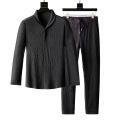 2Pcs/Set Summer Men's Suit Elastic Waistband Pleated Casual Outfit Men Business Short Sleeve Shirts Long Pants Set Male Clothing. 