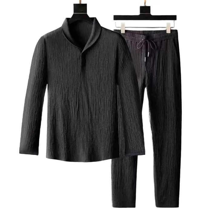 2Pcs/Set%20Summer%20Men's%20Suit%20Elastic%20Waistband%20Pleated%20Casual%20Outfit%20Men%20Business%20Short%20Sleeve%20Shirts%20Long%20Pants%20Set%20Male%20Clothing%20-%20Image%207