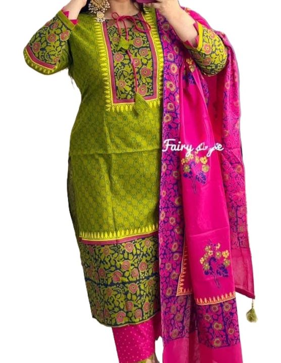 Exclusive Cotton Unstitched Block Print High Quality Three Piece dress For Women