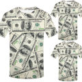 Money Dollar Bill Graphic 3D Printed T-Shirt Men Short Sleeve Crew Neck Tee Top. 