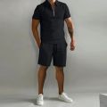 2023 Men's summer solid color sports Polo shirt set casual street wear Breathable top + shorts Home office 2-piece suit S-3XL. 
