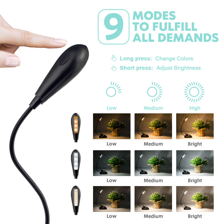 LENCENT%207%20LED%20Book%20Light%203%20Colors%20and%209%20Brightness%20Modes%20(Warm%20&%20White%20LEDs)%20USB%20Rechargeable%20Clip%20Reading%20Light%20for%20Kids%20Clip%20on%20Lamp%20for%20Book%20Travel%20etc%20%5BUSB%20Cable%20Incl%5D%20-%20Image%204