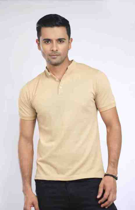 Henley T-shirt for Men in Light Caramel Colour