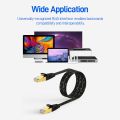 AMPCOM CAT7 Ethernet Cable (10G 600MHz), Shielded Flat RJ45 Network Patch Cord, 50u Gold Plated Lead, Polyester Braided. 