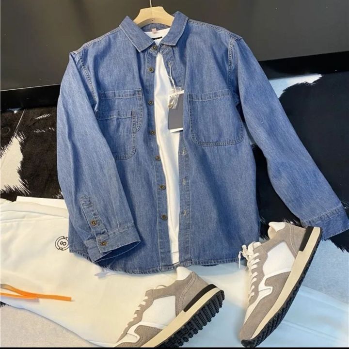 Spring%20and%20Autumn%20Thin%20Retro%20Washed%20Denim%20Shirt%20Men's%20Loose%20Korean%20Style%20Trendy%20Casual%20Cotton%20Shirt%20Coat%20-%20Image%202