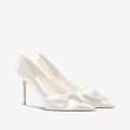 New Bridal White Satin Bow Stiletto High Heels Pumps Single Wedding Shoes. 