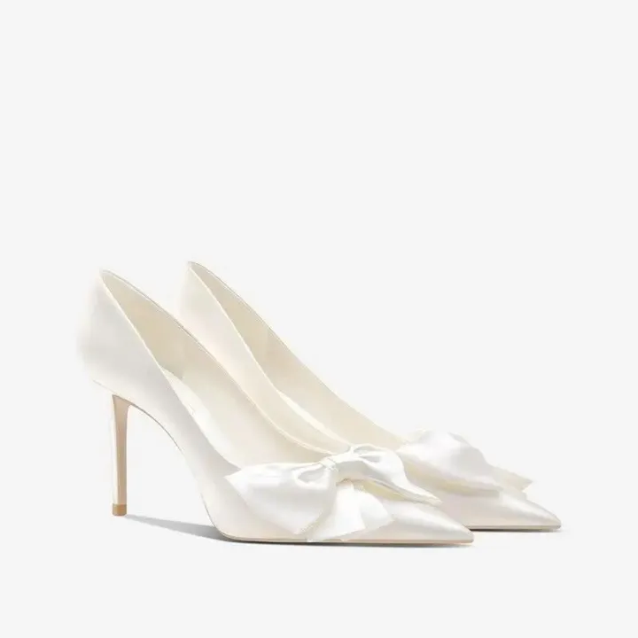 New%20Bridal%20White%20Satin%20Bow%20Stiletto%20High%20Heels%20Pumps%20Single%20Wedding%20Shoes%20-%20Image%205