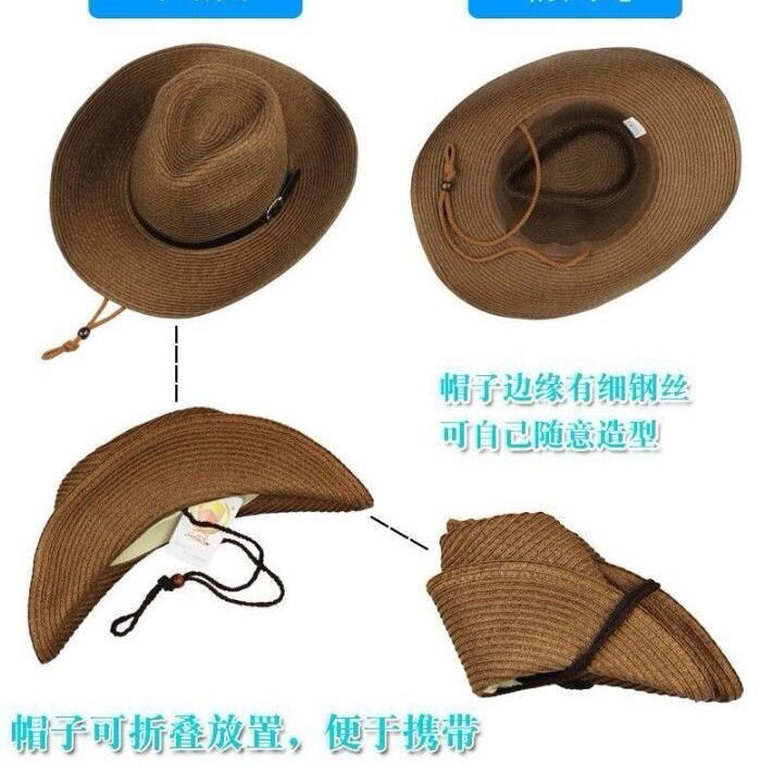 Sun%20Protection%20Summer%20Men's%20Straw%20Hat%20Foldable%20Cowboy%20Hat%20Outdoor%20Sun%20Shade%20Top%20Hat%20Beach%20Hat%20Broad-Brimmed%20Hat%20Travel%20Cap%20Men%20-%20Image%203