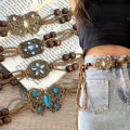 Bohemian Style Butterfly Rhinestone Woven Belt Handmade Wooden Bead Women's Belt Casual Vacation Style Waist Rope. 