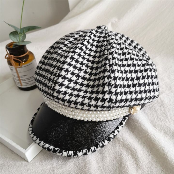 women%20winter%20hat%20young%20woman%20bla%20and%20ite%20plaid%20pearl%20parquet%20along%20fashion%20ch%20thousand%20bird%20laid%20-%20Image%204