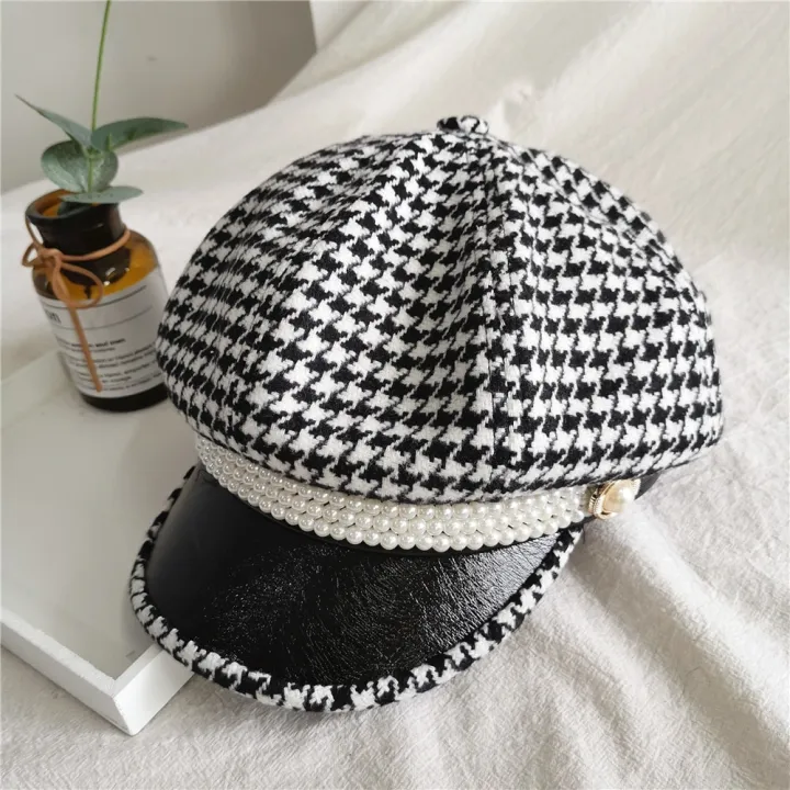women%20winter%20hat%20young%20woman%20bla%20and%20ite%20plaid%20pearl%20parquet%20along%20fashion%20ch%20thousand%20bird%20laid%20-%20Image%204