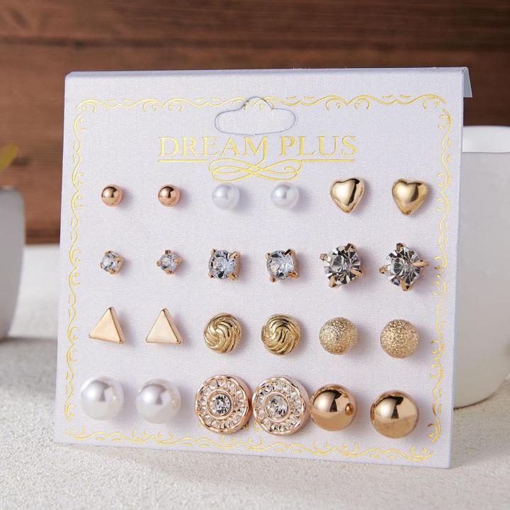 Trendy%20Fashionable%2012%20Pairs%20=%2024%20Pcs%20Mixed%20Design%20Stud%20Earrings%20for%20Girls%20Simple%20Stylish%20-%20Earring%20for%20Women%20New%20Collection%20-%20Image%202