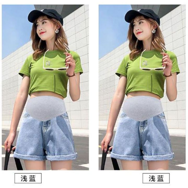 2023Summer%20New%20Pregnant%20Women's%20Denim%20Shorts%20Artistic%20Retro%20Loose%20Shorts%20Belly%20Support%20Pants%20High%20Waist%20Slimming%20Summer%20Fashion%20-%20Image%206