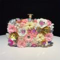 3D Beaded Flower Evening Bag, Elegant Box Clutch Purse, Women's Wedding Handbags For Party Prom.