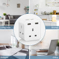 LENCENT 3-Side Charger 5 in 1 Design with 3 AC Outlets and 2 USB Ports Plug Extension 3 Way Multi Charger Wall Socket 3 Pin Singapore Plug Adaptor for Home Office, 13A 3250W.