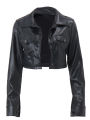 Women Crop Leather Jacket Solid Color Casual Long Sleeve Button Down Jacket Fall Outwear. 