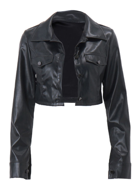Women%20Crop%20Leather%20Jacket%20Solid%20Color%20Casual%20Long%20Sleeve%20Button%20Down%20Jacket%20Fall%20Outwear%20-%20Image%203