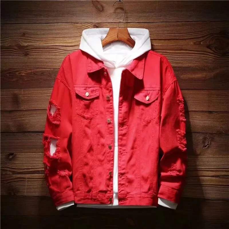 Autumn New Ripped Denim Jacket Men's Korean Version Trend Slim