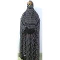 Long Khimar with attached Niqaab and sleeves - (Alzena Hijab Wear) - Dark Navy Blue Multiple stripes. 
