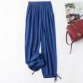 Cotton Poplin Pants Women's Lace-up Bloomers Summer New Fashion Casual Loose Solid Color Pocket Artificial Cotton Cropped Pants.