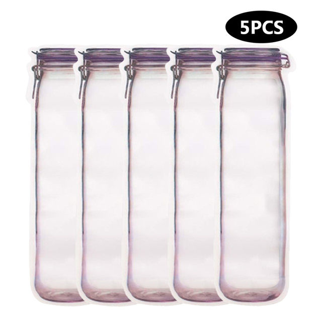 【Exclusive Offer】 5PCS Reusable Mason Jar Bottles Bags Nuts Candy Cookies Bag Waterproof Seal Fresh Food Storage Bag Snacks Sandwich Zip Lock Bags