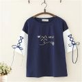 New Fashion Meow Ladies Short Sleeve T-Shirt High Quality- Drop Shoulder.