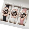 【Hengli jewelry story】Fashion College Style Crystal Heart Butterfly Strap Quartz Watch.