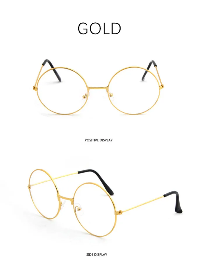 Vintage Retro Round Flat Glasses Gold Eyeglass Frame Man Plain