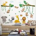 Cartoon Zoo Monkeys Wall Stickers Kids Room Elephant Giraffe Children's Room Baby Room Decor Wall Sticker Nursery Mural Poster.