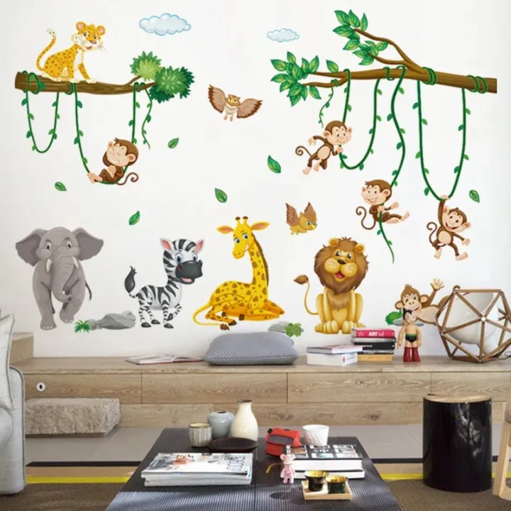 Cartoon%20Zoo%20Monkeys%20Wall%20Stickers%20Kids%20Room%20Elephant%20Giraffe%20Children's%20Room%20Baby%20Room%20Decor%20Wall%20Sticker%20Nursery%20Mural%20Poster%20-%20Image%203