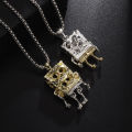 Cross-border temu new hollow SpongeBob SquarePants Skull Long Necklace Female Sweet Cool Wind Design Pendant. 