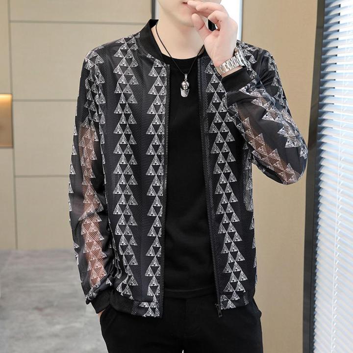 Men's Baseball Collar Summer Printed Single Layer Top Fashion