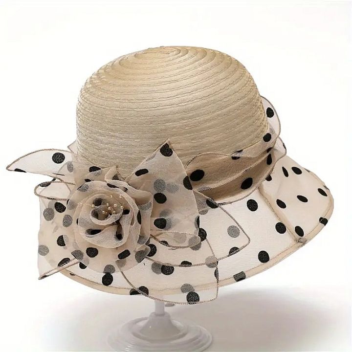 Flower%20Decor%20Dotted%20Print%20Bucket%20Hat,%20Sunscreen%20Fashion%20Elegant%20Traveling%20Fisherman%20Hat%20For%20Vacation,%20Women's%20Caps%20Hats%20-%20Image%205